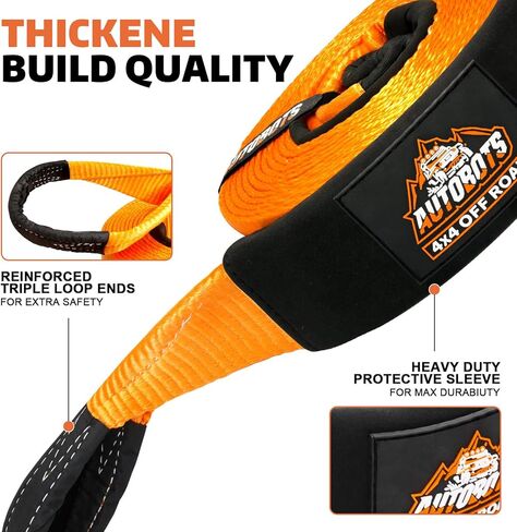 AUTOBOTS Tow Strap Heavy Duty 3" x 30 ft (35,000 lbs) with Shackle Hitch Receiver Hooks Winch Recovery Rope Towing Strap Offroad Recovery Kit for Jeep Truck Vehicle in Kuwait