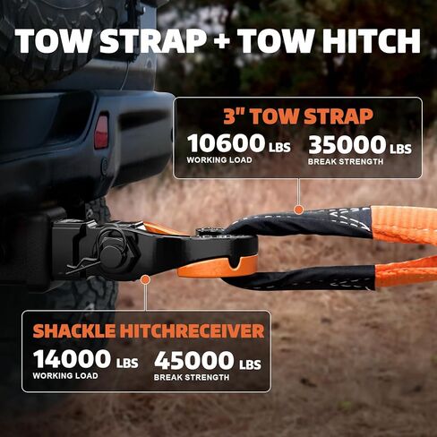AUTOBOTS Tow Strap Heavy Duty 3" x 30 ft (35,000 lbs) with Shackle Hitch Receiver Hooks Winch Recovery Rope Towing Strap Offroad Recovery Kit for Jeep Truck Vehicle in Kuwait