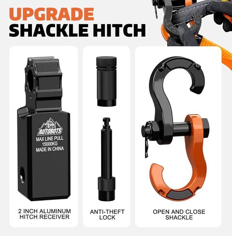 AUTOBOTS Tow Strap Heavy Duty 3" x 30 ft (35,000 lbs) with Shackle Hitch Receiver Hooks Winch Recovery Rope Towing Strap Offroad Recovery Kit for Jeep Truck Vehicle in Kuwait