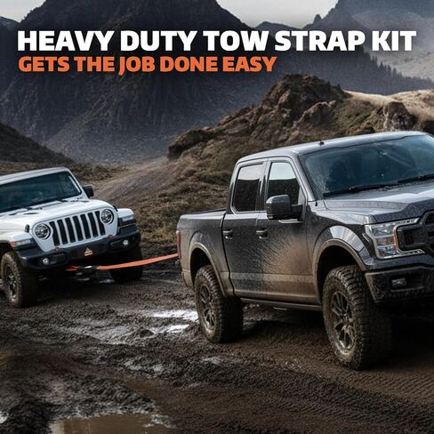 AUTOBOTS Tow Strap Heavy Duty 3" x 30 ft (35,000 lbs) with Shackle Hitch Receiver Hooks Winch Recovery Rope Towing Strap Offroad Recovery Kit for Jeep Truck Vehicle in Kuwait