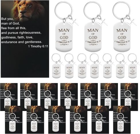 24 حزمة من هدايا رجل الله للرجال من الفولاذ المقاوم للصدأ مع بطاقات هدايا، صور أسد 1 تيموثي 6:11 رموز روحية، هدايا مسيحية كبيرة للرجال الآباء الكهنة، مع حقائب ذاتية اللصق in Kuwait