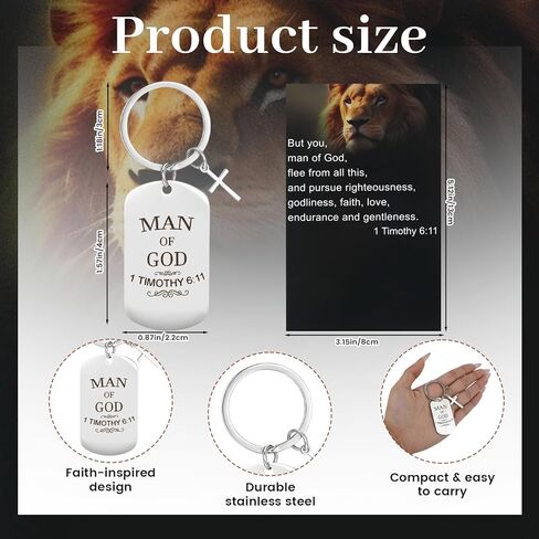24 حزمة من هدايا رجل الله للرجال من الفولاذ المقاوم للصدأ مع بطاقات هدايا، صور أسد 1 تيموثي 6:11 رموز روحية، هدايا مسيحية كبيرة للرجال الآباء الكهنة، مع حقائب ذاتية اللصق in Kuwait