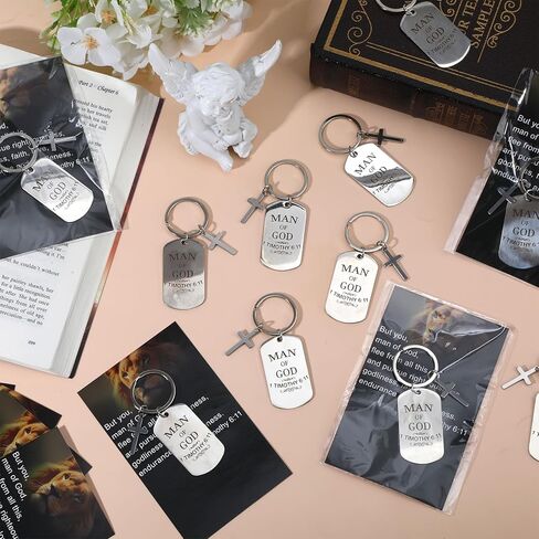 24 حزمة من هدايا رجل الله للرجال من الفولاذ المقاوم للصدأ مع بطاقات هدايا، صور أسد 1 تيموثي 6:11 رموز روحية، هدايا مسيحية كبيرة للرجال الآباء الكهنة، مع حقائب ذاتية اللصق in Kuwait