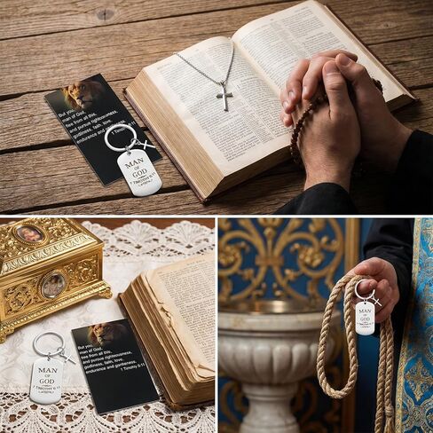 24 حزمة من هدايا رجل الله للرجال من الفولاذ المقاوم للصدأ مع بطاقات هدايا، صور أسد 1 تيموثي 6:11 رموز روحية، هدايا مسيحية كبيرة للرجال الآباء الكهنة، مع حقائب ذاتية اللصق in Kuwait