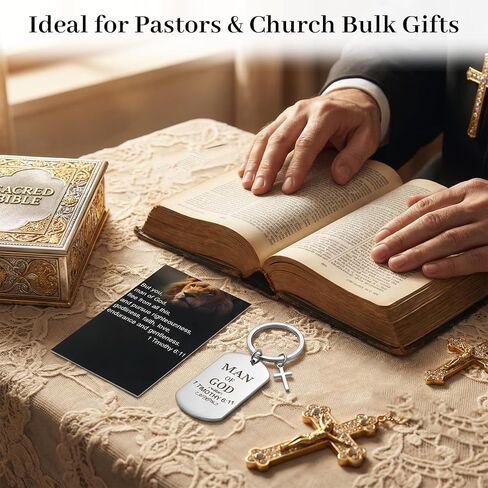 24 حزمة من هدايا رجل الله للرجال من الفولاذ المقاوم للصدأ مع بطاقات هدايا، صور أسد 1 تيموثي 6:11 رموز روحية، هدايا مسيحية كبيرة للرجال الآباء الكهنة، مع حقائب ذاتية اللصق in Kuwait