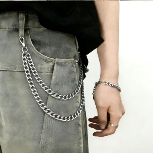 2 قطعة السراويل المحفظة جيب سلسلة معدنية الطبقات السراويل سلسلة الهيب هوب الشرير الجينز سلسلة مفتاح ملحقات السلسلة للنساء الرجال (الذهب + الفضة) in Kuwait