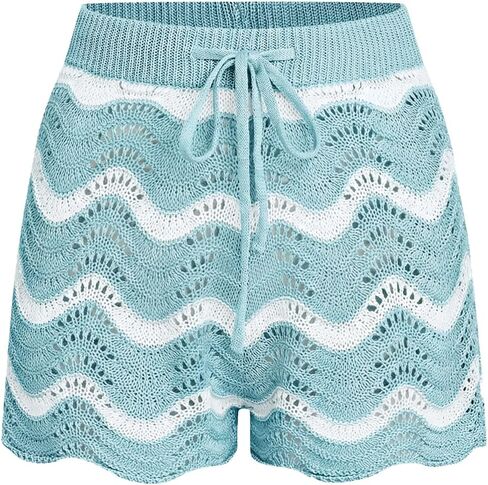 CUPSHE Women's Crochet Cover Up Set Casual Striped Beach Cover Up Sky Blue, XL in Saudi Arabia