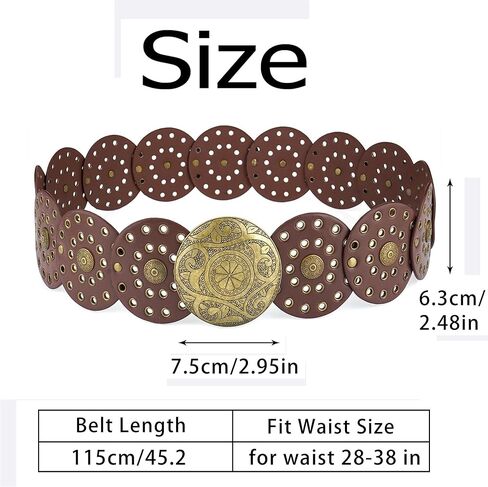Women Wide Western Disc Belt Vintage Hollow Cowgirl Belts Boho Out Round Belt for Dress Jeans in Saudi Arabia