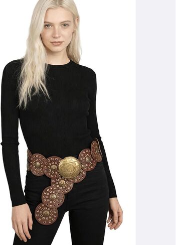 Women Wide Western Disc Belt Vintage Hollow Cowgirl Belts Boho Out Round Belt for Dress Jeans in Saudi Arabia