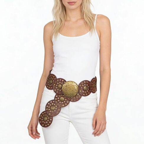 Women Wide Western Disc Belt Vintage Hollow Cowgirl Belts Boho Out Round Belt for Dress Jeans in Saudi Arabia