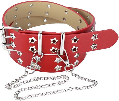 حزام مرصع بحلقة معدنية مزدوجة للرجال والنساء من طراز Punk Rock القوطي لسراويل الجينز مع سلسلة in Kuwait