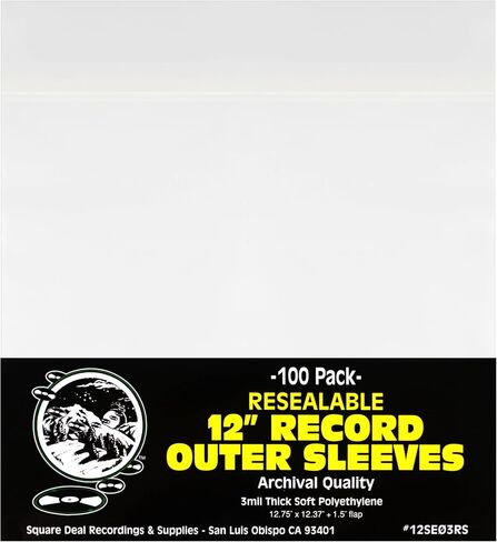 (100) أكمام خارجية لسجل الفينيل LP مقاس 12 بوصة - قابلة للإغلاق - جودة أرشيفية 3 مل - #12SE03RS in Kuwait