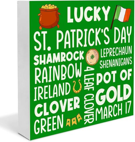 St. Patricks Day Decor - St. Patricks Day Decorations Shamrock Rainbow Gold Wood Decorative Box Sign - Home Decor for Desk Table Shelf 5 x 5 Inches in Saudi Arabia