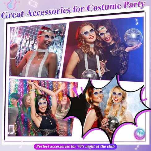 8 Pcs 70s Women Disco Accessories for Party - 70s Disco Accessories For Women, Disco Jewelry For Women With Sequin Scarf Diamond Headband Bracelet Glasses Necklace Earrings Scrunchie in Kuwait