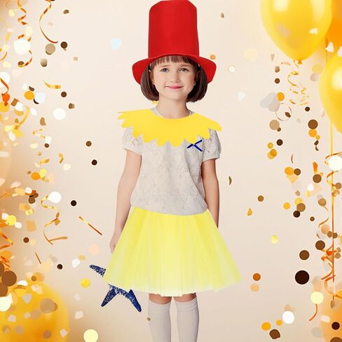 مجموعة أزياء شخصية القصص المصورة مكونة من 4 قطع تتضمن قبعة حمراء وياقة صفراء وتنورة توتو من التول الأصفر وجوارب طويلة بيضاء للحفلات التنكرية in Kuwait