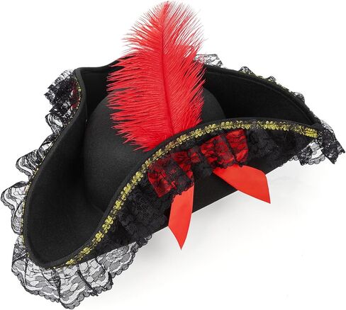 quescu Pirate Hat Women,Pirate Accessories Costume for Woman,Renaissance Costume Hat with Feather Lace for Halloween in Saudi Arabia