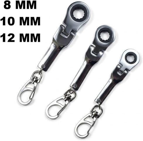 (8mm + 10mm + 12mm) Wrench Keychain Set - Mini Ratcheting Metric Box End Spanner, Compact Pocket Size Gear Wrench with Swivel Lobster Clasp Key Ring – EDC Tool for Automotive, Motorcycle & DIY in Saudi Arabia