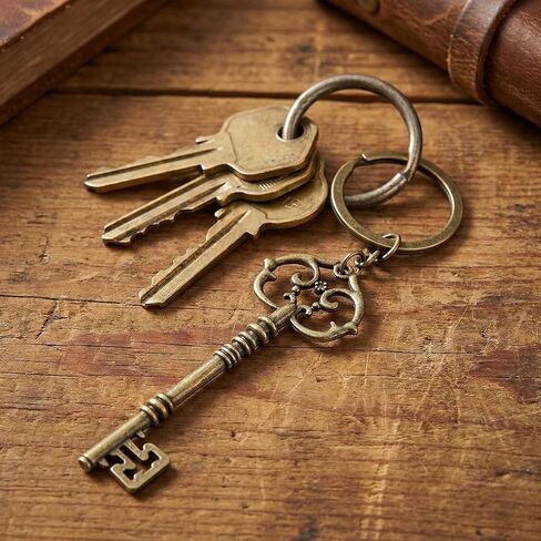 سلسلة مفاتيح هيكل عظمي عتيقة للنساء والرجال، لون برونزي كبير وحلقة مفاتيح قديمة، قلادة حقيبة قوطية لمفاتيح مكتب السيارة وهدايا ديكور الظهر in Kuwait