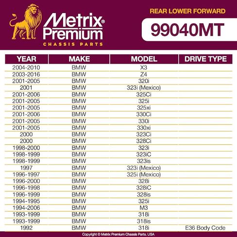 Metrix Premium Chassis Parts - 2 PC Rear Lower Forward Control Arm Kit Fits 04-10 BMW X3, 03-16 Z4, 01-05 320i, 01 323i (Mexico), 01-06 325Ci, 01-05 325i, 01-05 325xi, RK642748, Made in Europe in Saudi Arabia