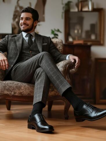 Mens Dress Socks Size 8-13 6 Pack Black Combed Cotton Crew Breathable for Buisness and Casual in Saudi Arabia