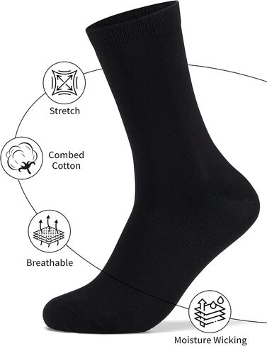 Mens Dress Socks Size 8-13 6 Pack Black Combed Cotton Crew Breathable for Buisness and Casual in Saudi Arabia