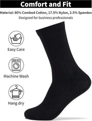 Mens Dress Socks Size 8-13 6 Pack Black Combed Cotton Crew Breathable for Buisness and Casual in Saudi Arabia