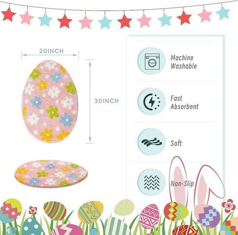 Easter Bathroom Rug 20x30 Inch, Spring Soft and Absorbent Tufted Egg Bath Rug Non Slip Washable, Cute Easter Rug Decor Holiday Decorations in Kuwait