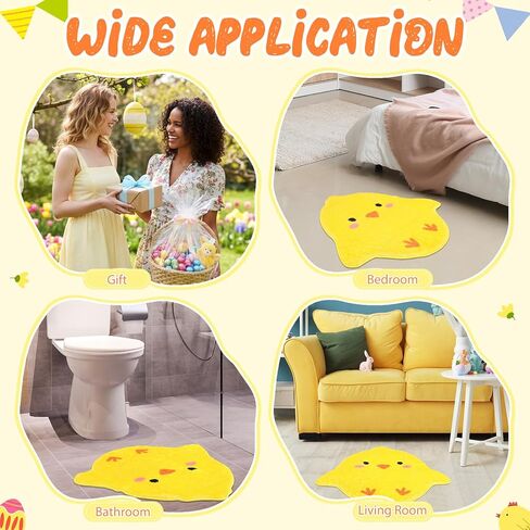 Dunzy 24 x 24 Inch Easter Chick Bathroom Rug Cute Yellow Small Chicken Mat Non Slip Easter Bathroom Decoration Yellow Soft Absorbent Shower Floor Mat Bathtub Decor for Holiday in Saudi Arabia