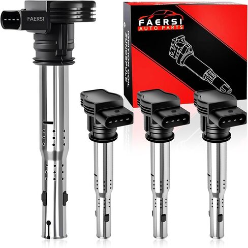 مجموعة FAERSI مكونة من 4 ملفات إشعال متوافقة مع Volkswagen VW Jetta Rabbit Beetle Passat Golf Tiguan A3 A4 A5 A6 Q5 TT 2004-2018 2.5L L5 بديل لـ 07K905715A UF575 in Saudi Arabia