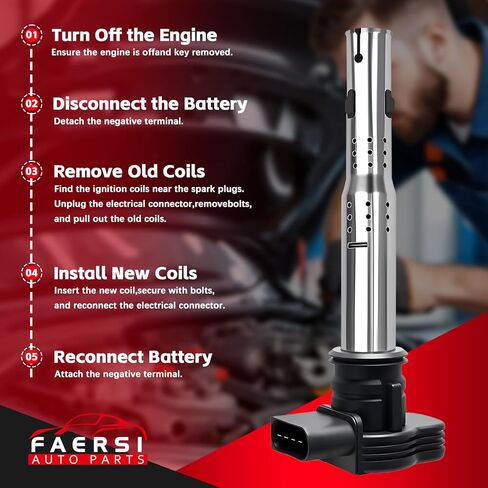 مجموعة FAERSI مكونة من 4 ملفات إشعال متوافقة مع Volkswagen VW Jetta Rabbit Beetle Passat Golf Tiguan A3 A4 A5 A6 Q5 TT 2004-2018 2.5L L5 بديل لـ 07K905715A UF575 in Saudi Arabia