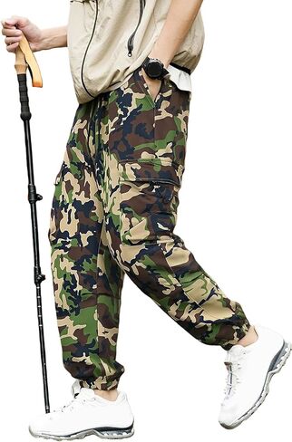 Men's Relaxed Fit Carpenter Pants - Military Green Camo Pattern with Stretch for Casual Use in Saudi Arabia
