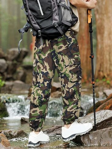 Men's Relaxed Fit Carpenter Pants - Military Green Camo Pattern with Stretch for Casual Use in Saudi Arabia