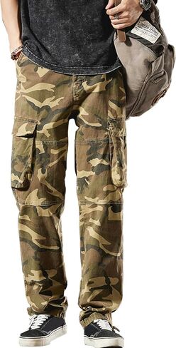 Green Army Fatigue Cargo Pants Men Casual Baggy Camo Pants Men Cool Big and Tall Cargo Pants Ideal for Streetwear in Saudi Arabia