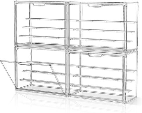 Clear Acrylic Display Case for Figures 4 Layers 2 Pack Figurine Display Cases with Shelves Stackable Display Box Showcase with Magnetic Door for Collectibles, Keep Collection Dustproof in Saudi Arabia