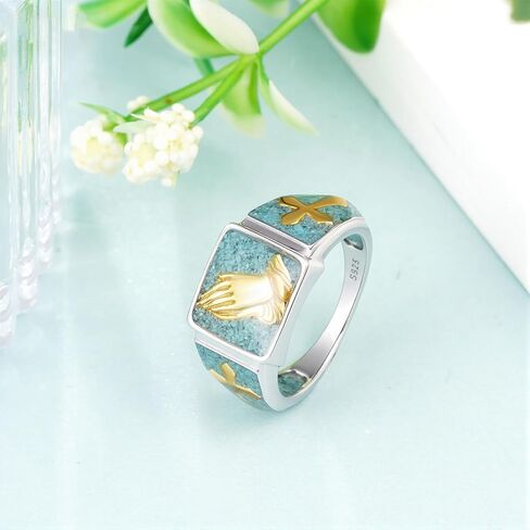 Praying Hands Rings 925 Sterling Silver Serenity Prayer Turquoise Ring Christian Rings for Men Christian Jewelry Gifts for Men in Saudi Arabia