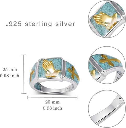 Praying Hands Rings 925 Sterling Silver Serenity Prayer Turquoise Ring Christian Rings for Men Christian Jewelry Gifts for Men in Saudi Arabia