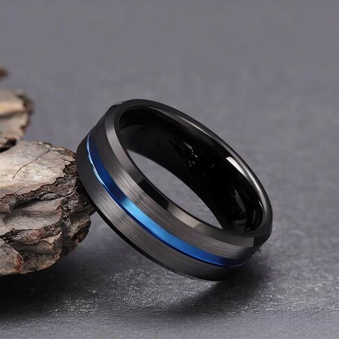 Men's Black Ring Featuring Blue Vein-like Patterns, a Hip-Hop Style Accessory Ring in Saudi Arabia
