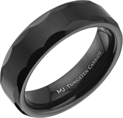 Tungsten Carbide 6mm Geometric Multi Faceted Band Black Plated Finish Ring in Saudi Arabia