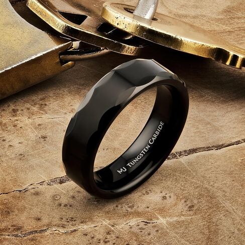 Tungsten Carbide 6mm Geometric Multi Faceted Band Black Plated Finish Ring in Saudi Arabia