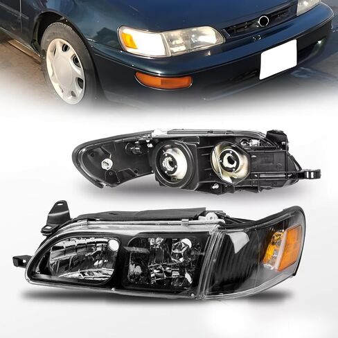 YLT AUTO 4PCS Black Clear Headlights and Corner Lamp Compatible with 1993-1997 Toyota Corolla,Corner Signal for 93-97 Toyota Corolla JDM Style in Saudi Arabia