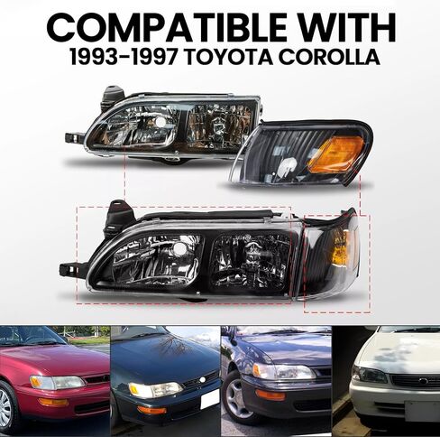 YLT AUTO 4PCS Black Clear Headlights and Corner Lamp Compatible with 1993-1997 Toyota Corolla,Corner Signal for 93-97 Toyota Corolla JDM Style in Saudi Arabia