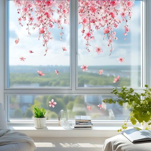 Peach Blossom Hummingbird Window Clings Spring Birds Flower Branch Window Decals Anti Collision Double-Side Static Window Stickers for Home Window Glass Door Decoration in Saudi Arabia