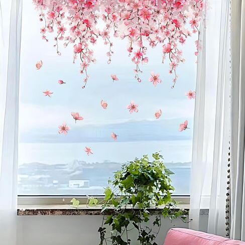 Peach Blossom Hummingbird Window Clings Spring Birds Flower Branch Window Decals Anti Collision Double-Side Static Window Stickers for Home Window Glass Door Decoration in Saudi Arabia