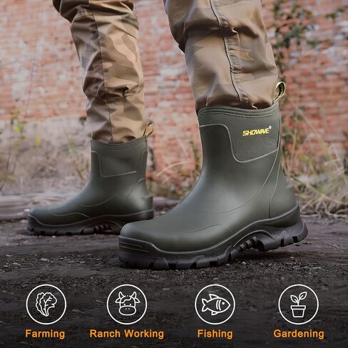 Showave Men's Short Rubber Rain Boots Waterproof Mud Booties for Outdoor Working Insulation Garden Farm Boot Lightweight Slip-on Rain Footwear in Saudi Arabia