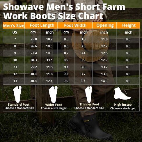Showave Men's Short Rubber Rain Boots Waterproof Mud Booties for Outdoor Working Insulation Garden Farm Boot Lightweight Slip-on Rain Footwear in Saudi Arabia