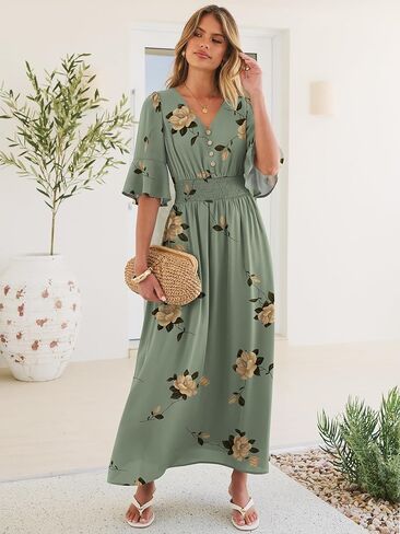 ANRABESS Womens Maxi Dress 2026 Summer Boho Ruffle Sleeve V Neck A Line Elastic Waist Flowy Wedding Guest Party Long Dresses in Saudi Arabia