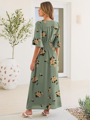ANRABESS Womens Maxi Dress 2026 Summer Boho Ruffle Sleeve V Neck A Line Elastic Waist Flowy Wedding Guest Party Long Dresses in Saudi Arabia