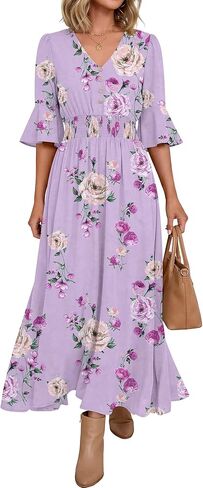 ANRABESS Womens Maxi Dress 2026 Summer Boho Ruffle Sleeve V Neck A Line Elastic Waist Flowy Wedding Guest Party Long Dresses in Saudi Arabia