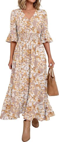 ANRABESS Womens Maxi Dress 2026 Summer Boho Ruffle Sleeve V Neck A Line Elastic Waist Flowy Wedding Guest Party Long Dresses in Saudi Arabia
