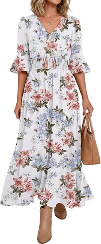 ANRABESS Womens Maxi Dress 2026 Summer Boho Ruffle Sleeve V Neck A Line Elastic Waist Flowy Wedding Guest Party Long Dresses in Saudi Arabia